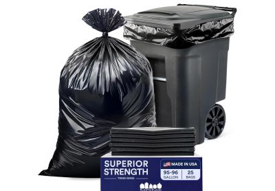 Image: Plasticplace Superior Strength 95-96 Gallon 3.0 Mil Scent Free Heavy Duty Black Trash Bags (25 Count)