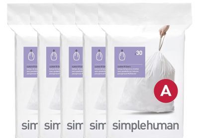 Image: Simplehuman Code A 4.5L Scent Free Custom Fit Liners Drawstring White Trash Bags (30 x 5 Pack)