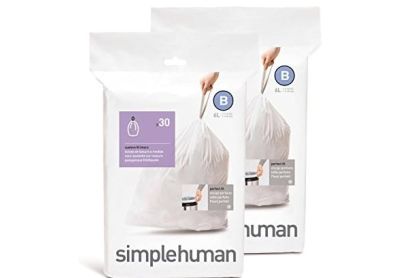 Image: Simplehuman Code B 6L Scent Free Custom Fit Liners Drawstring White Trash Bags (30 x 2 Pack)