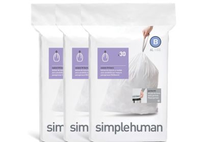 Image: Simplehuman Code B 6L Scent Free Custom Fit Liners Drawstring White Trash Bags (30 x 3 Pack)