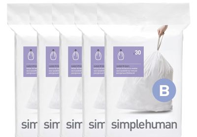 Image: Simplehuman Code B 6L Scent Free Custom Fit Liners Drawstring White Trash Bags (30 x 5 Pack)