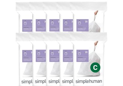 Image: Simplehuman Code C 10-12L Scent Free Custom Fit Liners Drawstring White Trash Bags (20 x 10 Pack)