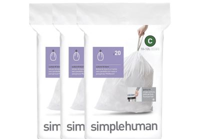 Image: Simplehuman Code C 10-12L Scent Free Custom Fit Liners Drawstring White Trash Bags (20 x 3 Pack)