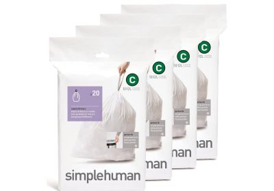 Image: Simplehuman Code C 10-12L Scent Free Custom Fit Liners Drawstring White Trash Bags (20 x 4 Pack)