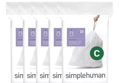 Image: Simplehuman Code C 10-12L Scent Free Custom Fit Liners Drawstring White Trash Bags (20 x 5 Pack)