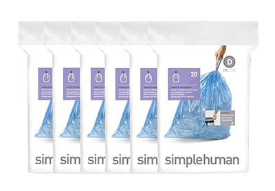Image: Simplehuman Code D 20L Scent Free Custom Fit Liners Drawstring Blue Trash Bags (20 x 6 Pack)