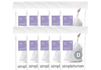 Image: Simplehuman Code D 20L Scent Free Custom Fit Liners Drawstring White Trash Bags (20 x 10 Pack)