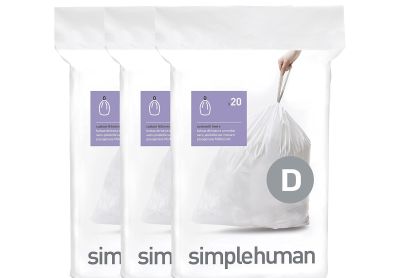 Image: Simplehuman Code D 20L Scent Free Custom Fit Liners Drawstring White Trash Bags (20 x 3 Pack)