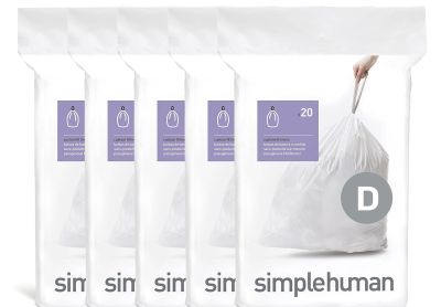 Image: Simplehuman Code D 20L Scent Free Custom Fit Liners Drawstring White Trash Bags (20 x 5 Pack)
