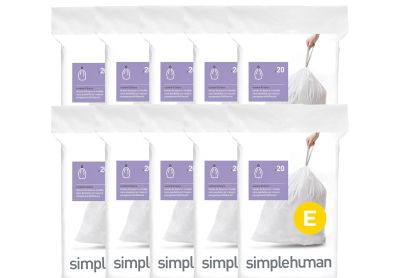 Image: Simplehuman Code E 20L Scent Free Custom Fit Liners Drawstring White Trash Bags (20 x 10 Pack)
