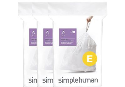 Image: Simplehuman Code E 20L Scent Free Custom Fit Liners Drawstring White Trash Bags (20 x 3 Pack)