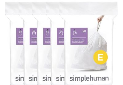 Image: Simplehuman Code E 20L Scent Free Custom Fit Liners Drawstring White Trash Bags (20 x 5 Pack)