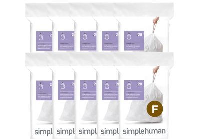 Image: Simplehuman Code F 25-30L Scent Free Custom Fit Liners Drawstring White Trash Bags (20 x 10 Pack)