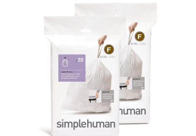 Image: Simplehuman Code F 25-30L Scent Free Custom Fit Liners Drawstring White Trash Bags (20 x 2 Pack)