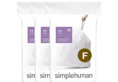 Image: Simplehuman Code F 25-30L Scent Free Custom Fit Liners Drawstring White Trash Bags (20 x 3 Pack)