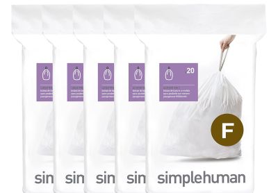 Image: Simplehuman Code F 25-30L Scent Free Custom Fit Liners Drawstring White Trash Bags (20 x 5 Pack)