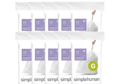 Image: Simplehuman Code G 30L Scent Free Custom Fit Liners Drawstring White Trash Bags (20 x 10 Pack)