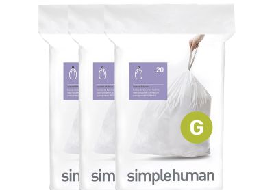 Image: Simplehuman Code G 30L Scent Free Custom Fit Liners Drawstring White Trash Bags (20 x 3 Pack)