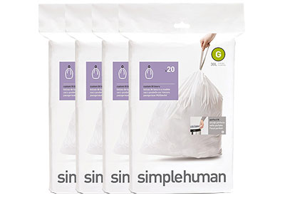 Image: Simplehuman Code G 30L Scent Free Custom Fit Liners Drawstring White Trash Bags (20 x 4 Pack)