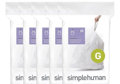 Image: Simplehuman Code G 30L Scent Free Custom Fit Liners Drawstring White Trash Bags (20 x 5 Pack)