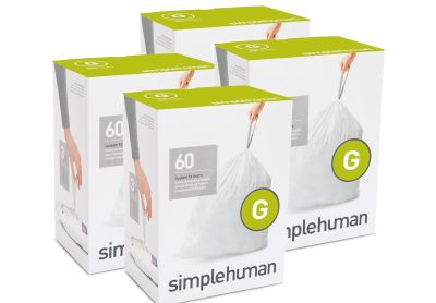 Image: Simplehuman Code G 30L Scent Free Custom Fit Liners Drawstring White Trash Bags (60 x 4 Pack)