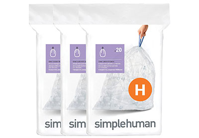 Image: Simplehuman Code H 30-35L Scent Free Clear Custom Fit Liners Drawstring Clear Trash Bags (20 x 3 Pack)