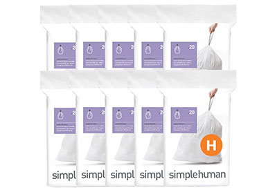 Image: Simplehuman Code H 30-35L Scent Free Custom Fit Liners Drawstring White Trash Bags (20 x 10 Pack)