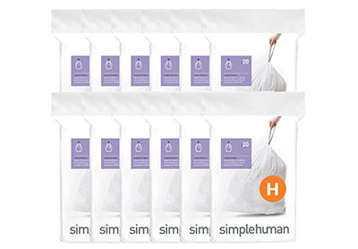 Image: Simplehuman Code H 30-35L Scent Free Custom Fit Liners Drawstring White Trash Bags (20 x 12 Pack)