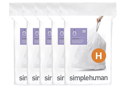 Image: Simplehuman Code H 30-35L Scent Free Custom Fit Liners Drawstring White Trash Bags (20 x 5 Pack)
