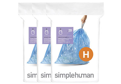 Image: Simplehuman Code H 30-35L Scent Free Custom Fit Recycling Liners Drawstring Blue Trash Bags (20 x 3 Pack)