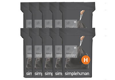 Image: Simplehuman Code H 30-35L Scent Free Odorsorb Custom Fit Liners Drawstring Black Trash Bags (20 x 10 Pack)