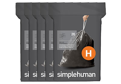 Image: Simplehuman Code H 30-35L Scent Free Odorsorb Custom Fit Liners Drawstring Black Trash Bags (20 x 5 Pack)