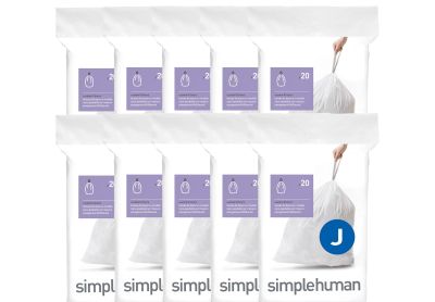 Image: Simplehuman Code J 30-45L Scent Free Custom Fit Liners Drawstring White Trash Bags (20 x 10 Pack)