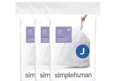 Image: Simplehuman Code J 30-45L Scent Free Custom Fit Liners Drawstring White Trash Bags (20 x 3 Pack)