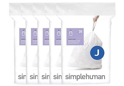 Image: Simplehuman Code J 30-45L Scent Free Custom Fit Liners Drawstring White Trash Bags (20 x 5 Pack)