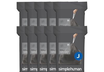 Image: Simplehuman Code J 30-45L Scent Free Odorsorb Custom Fit Liners Drawstring Black Trash Bags (20 x 10 Pack)
