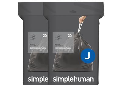 Image: Simplehuman Code J 30-45L Scent Free Odorsorb Custom Fit Liners Drawstring Black Trash Bags (20 x 2 Pack)