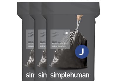 Image: Simplehuman Code J 30-45L Scent Free Odorsorb Custom Fit Liners Drawstring Black Trash Bags (20 x 3 Pack)