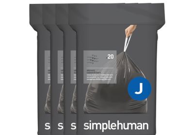 Image: Simplehuman Code J 30-45L Scent Free Odorsorb Custom Fit Liners Drawstring Black Trash Bags (20 x 4 Pack)
