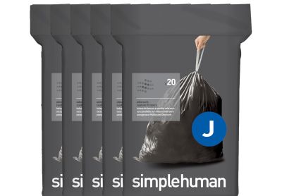 Image: Simplehuman Code J 30-45L Scent Free Odorsorb Custom Fit Liners Drawstring Black Trash Bags (20 x 5 Pack)