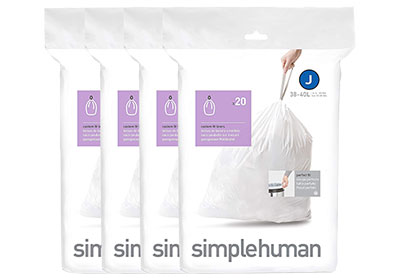 Image: Simplehuman Code J 38-40L Scent Free Custom Fit Liners Drawstring White Trash Bags (20 x 4 Pack)