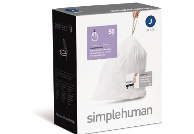 Image: Simplehuman Code J 38-40L Scent Free Custom Fit Liners Drawstring White Trash Bags (50 Count)
