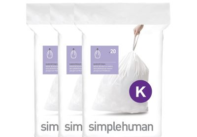 Image: Simplehuman Code K 35-45L Fresh Scent Custom Fit Liners Drawstring White Trash Bags (20 x 3 Pack)