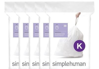 Image: Simplehuman Code K 35-45L Fresh Scent Custom Fit Liners Drawstring White Trash Bags (20 x 5 Pack)