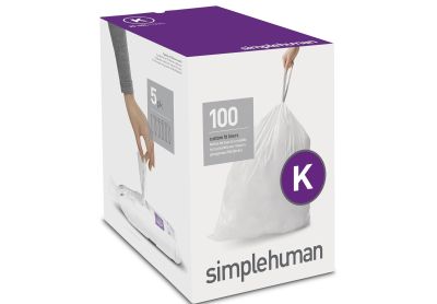 Image: Simplehuman Code K 35-45L Scent Free Custom Fit Liners Drawstring White Trash Bags (100 Count)