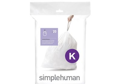 Image: Simplehuman Code K 35-45L Scent Free Custom Fit Liners Drawstring White Trash Bags (20 Count)