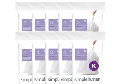 Image: Simplehuman Code K 35-45L Scent Free Custom Fit Liners Drawstring White Trash Bags (20 x 10 Pack)