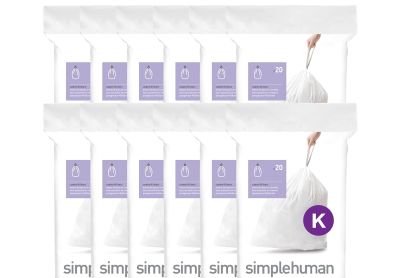 Image: Simplehuman Code K 35-45L Scent Free Custom Fit Liners Drawstring White Trash Bags (20 x 12 Pack)