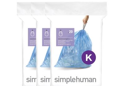 Image: Simplehuman Code K 35-45L Scent Free Custom Fit Recycling Liners Drawstring Blue Trash Bags (20 x 3 Pack)