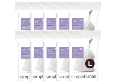 Image: Simplehuman Code L 18L Scent Free Custom Fit Liners Drawstring White Trash Bags (20 x 10 Pack)